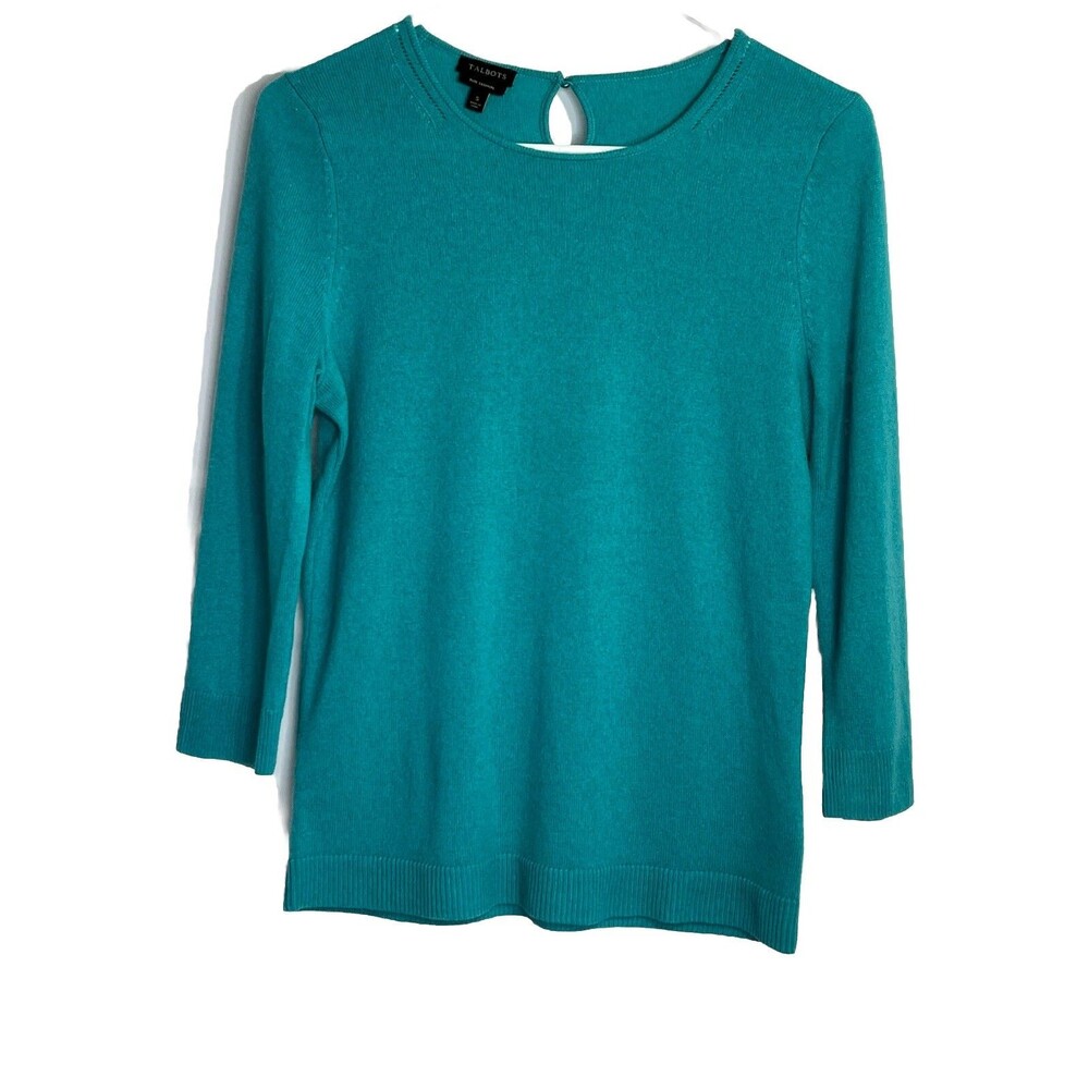 Talbots Womens Cashmere Sweater Small Lagoon Blue Cozy Classic Minimalist